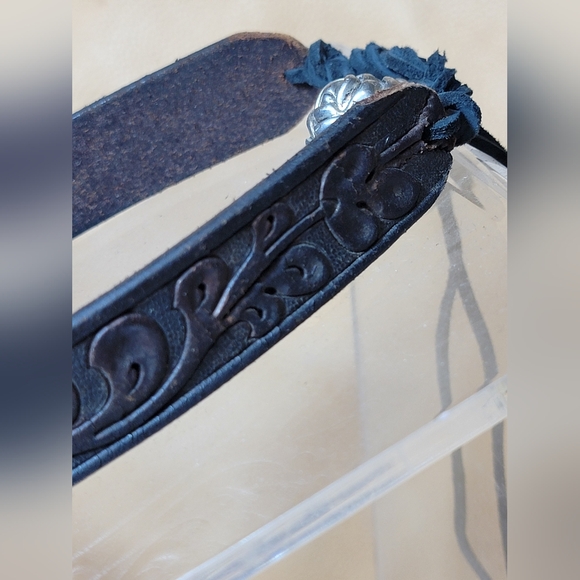 Bohemian Native Gothic Vibe Tooled Leather Choker Necklace Upcycled - Picture 7 of 11